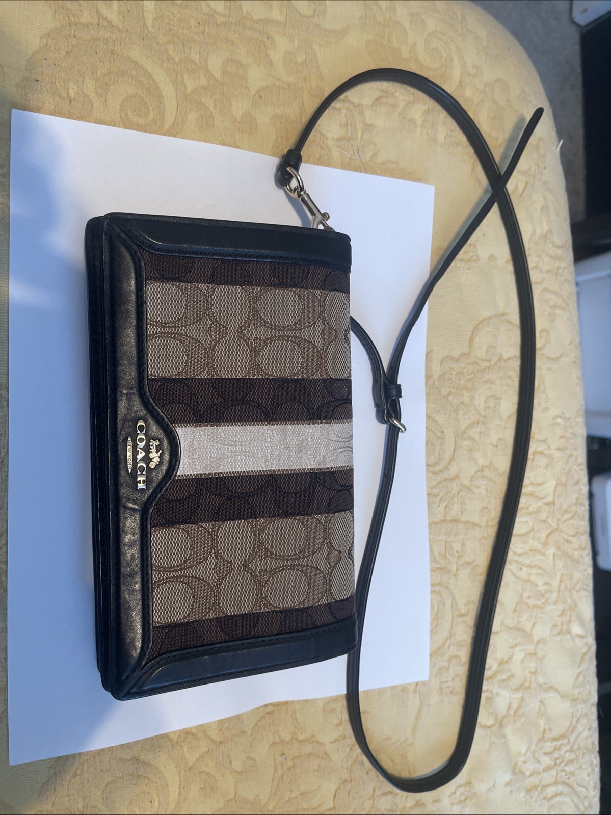 Coach Women’s C5884 Anna Foldover Clutch Crossbody Bag In Khaki with strap