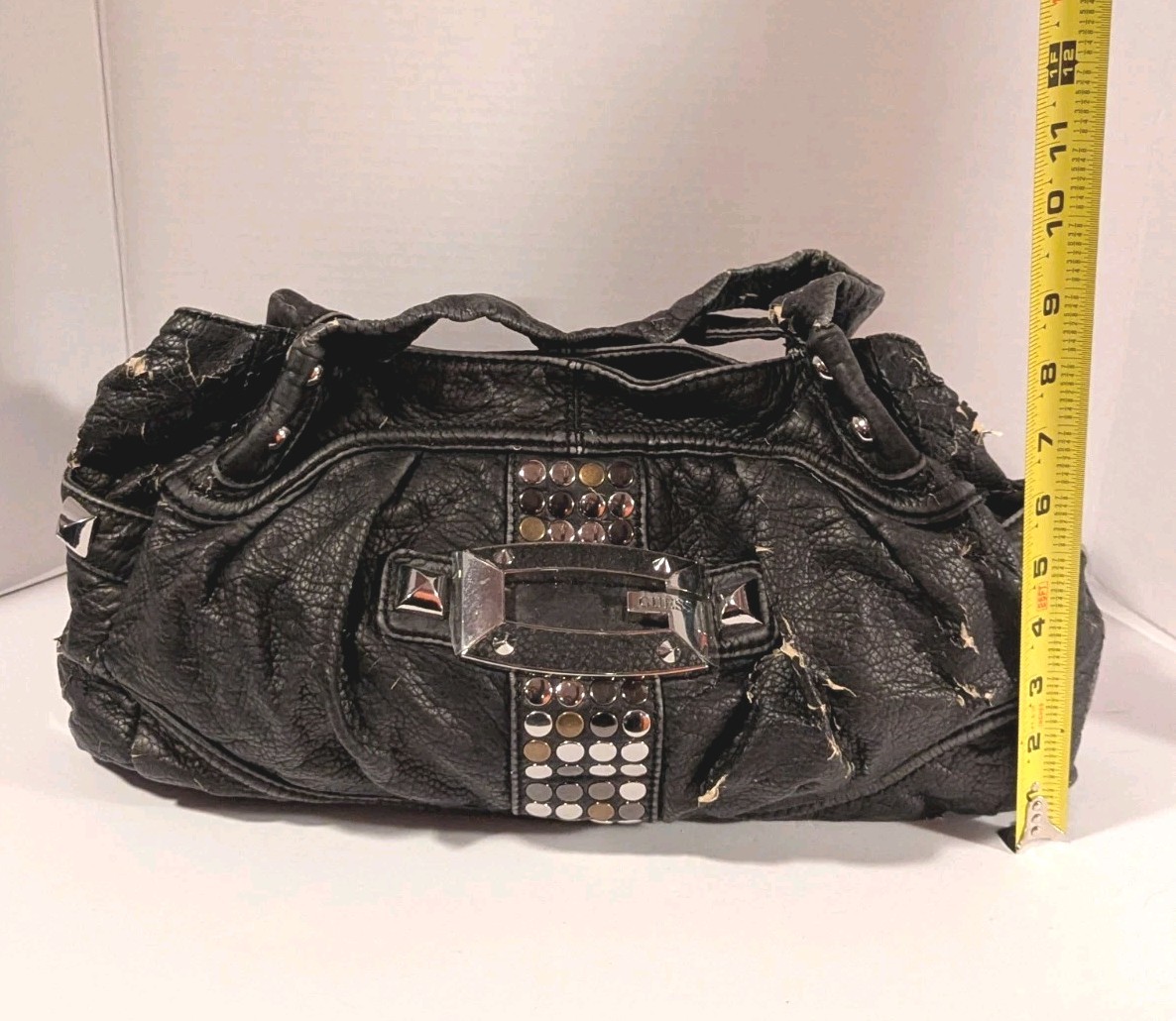 Vintage Y2K Guess Hobo Bag Big G Purse Black Faux Leather Studs Condition Issues