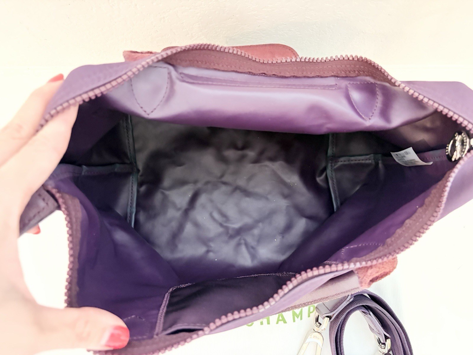 Auth LONGCHAMP Le Pliage Medium Neo Nylon Purple w/ Original Strap