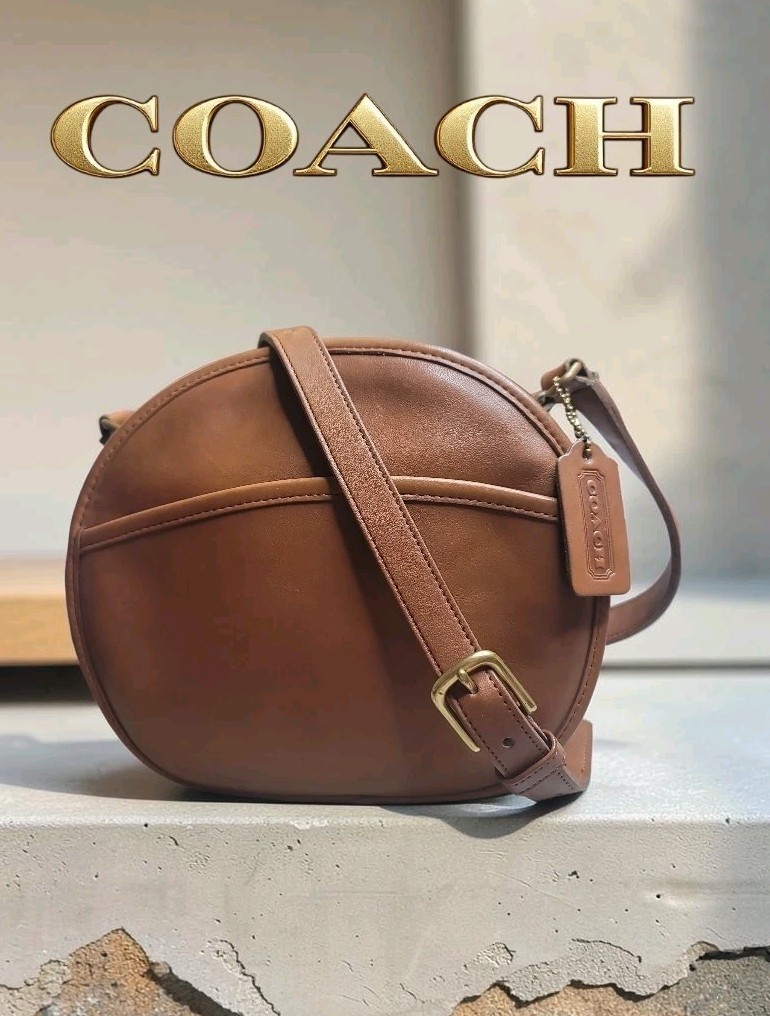 COACH Vintage 1990s Chestnut Brown Leather Round Canteen Crossbody Bag