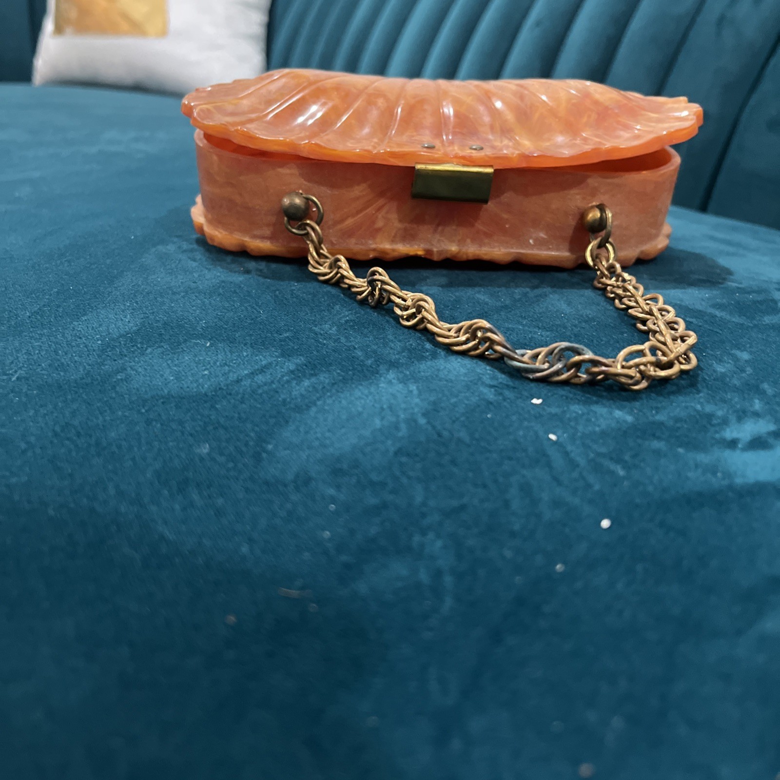Vintage Bakelite/Lucite Hardy Shell Handbag Amber Tortoise Chain Clutch