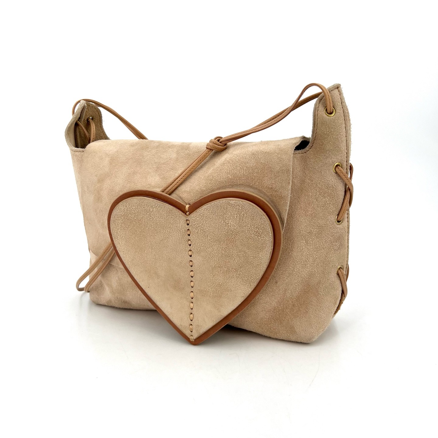 Gucci Heart Suede Series Normal Size Beige Suede Crossbody Bag US Ship