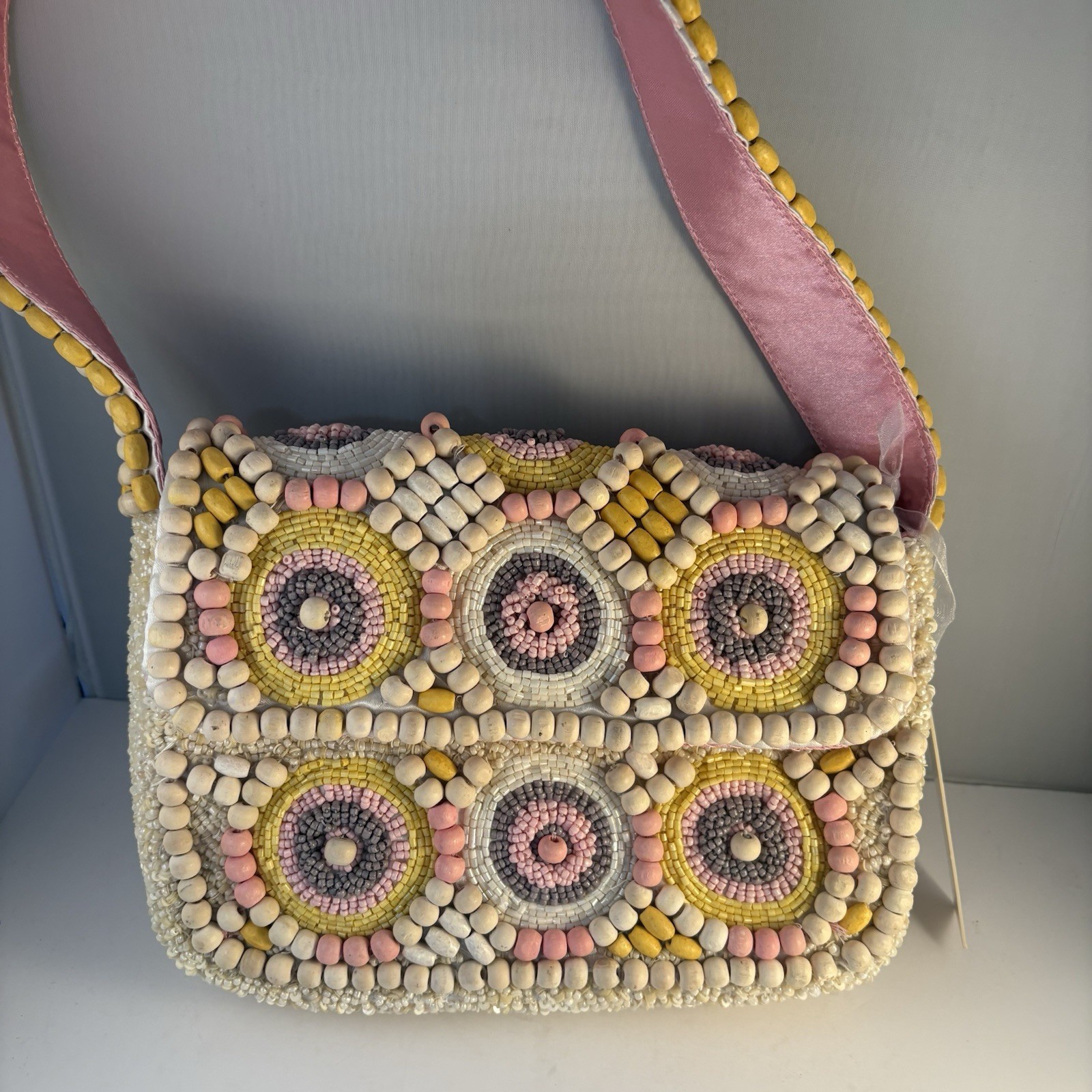 Handcrafted In India Pink Pastel Wooden Beaded Shoulder Bag Viral TikTok New