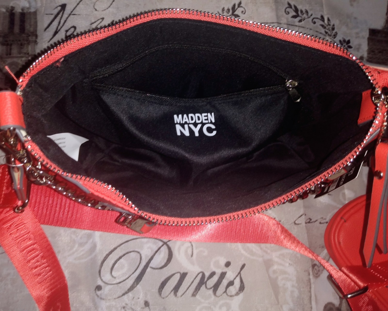 MADDEN NYC Chain Strap X-Body Tote Bag Orange(Red) Jewels/Studs Pouch NWT❤️BLING