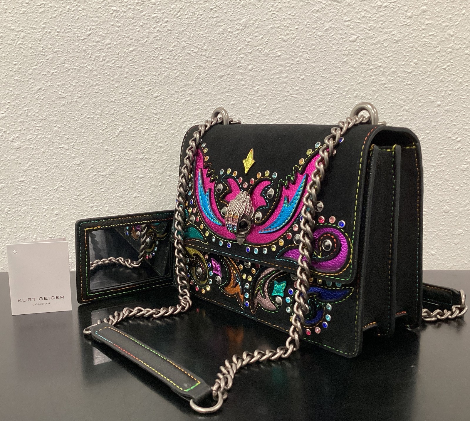 Kurt Geiger Shoreditch Leather Suede 8.5″ x 5.5″ x 3.25″ Western Rainbow Gems