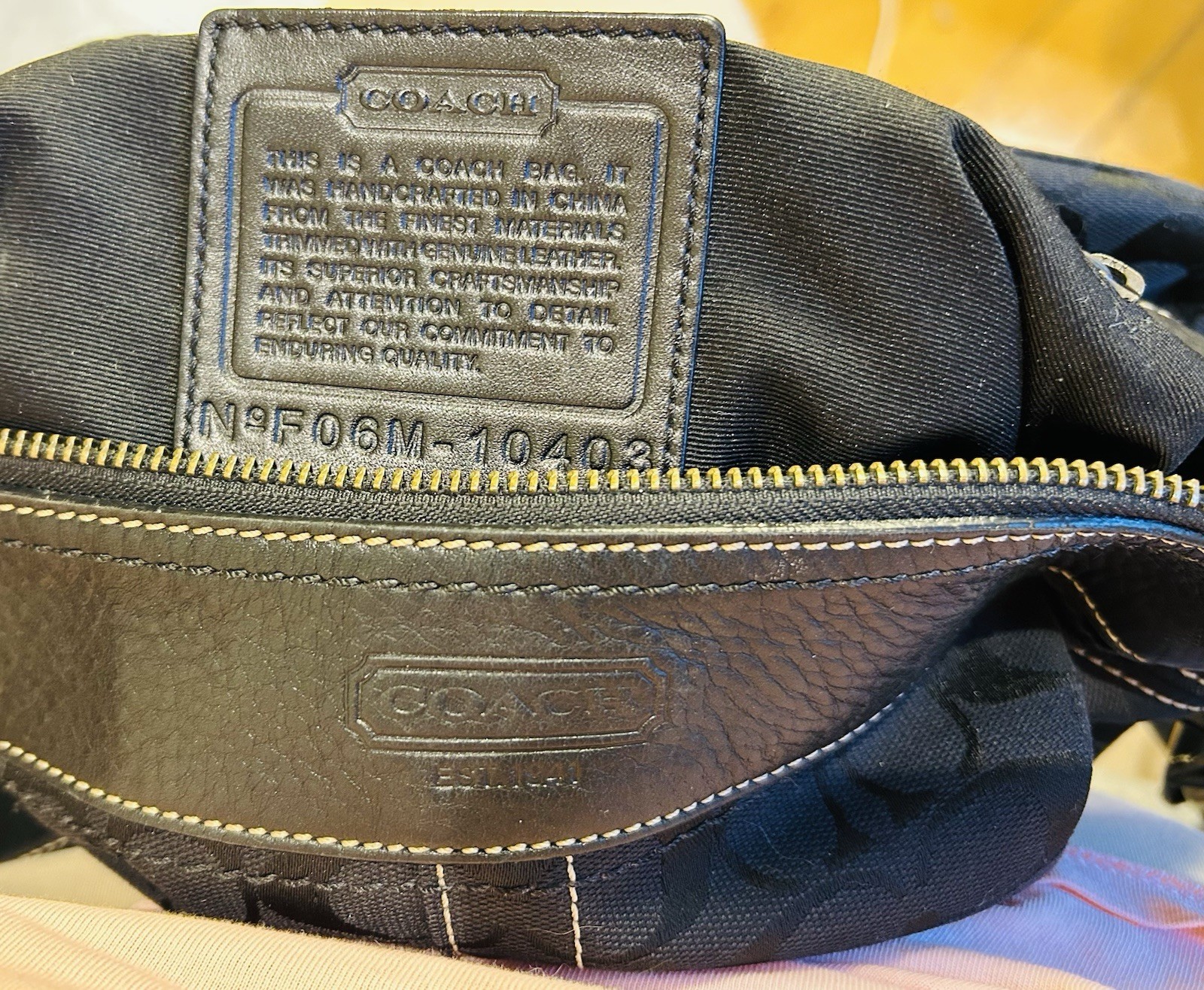 Coach Black Signature 10403 Logo Medium Shoulder Bag Adjust Strap Gold Hardware