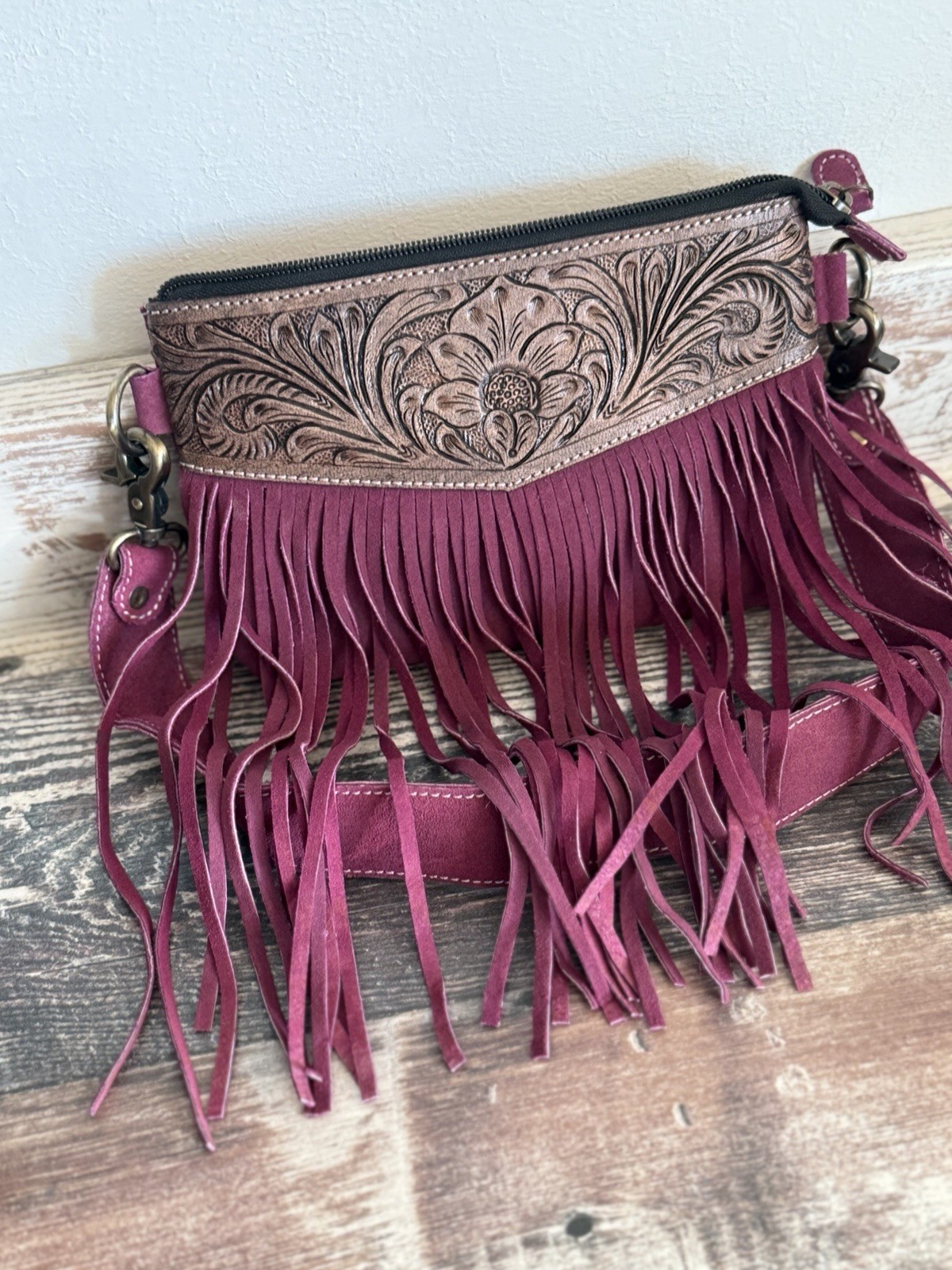 Suede Fringe Hippy Boho Vintage Look Mini Bag