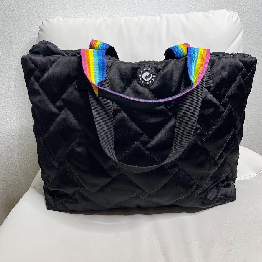 Kurt Geiger London Quilted Shopper Tote Kensington Nylon Black Rainbow Handles