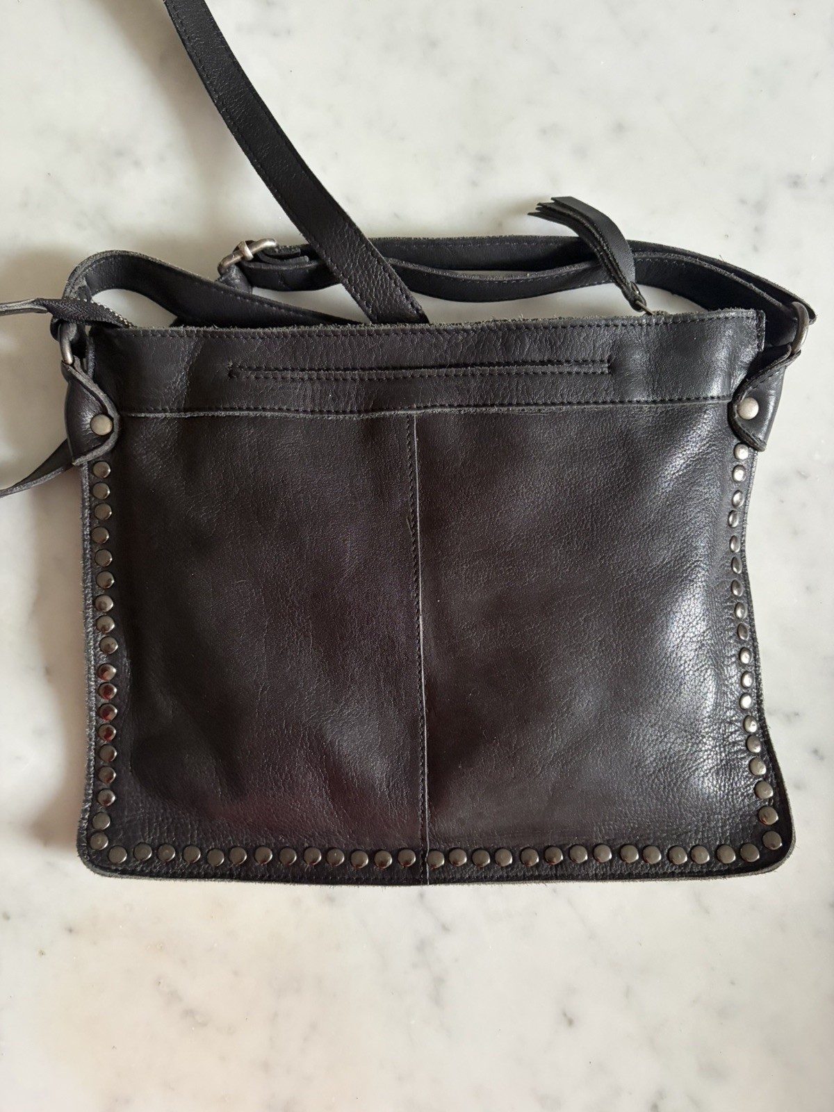 Latico Leathers Gabriel Studded Crossbody Leather shoulder Bag Purse Black Slim