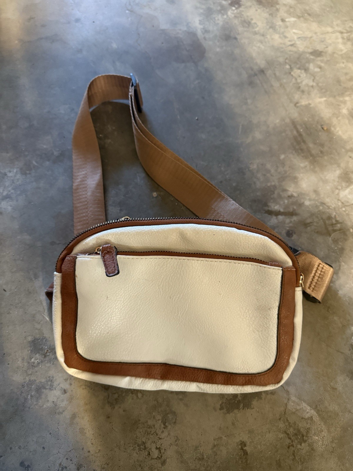 Two Tone Vegan Leather Fanny Pack Crossbody Waist Belt Bag Classic Casual