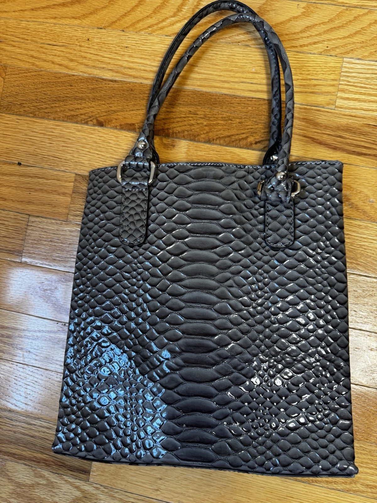 Guess Black Croc Embossed Tote Shoulder Bag Rhinestone Logo Large Purse