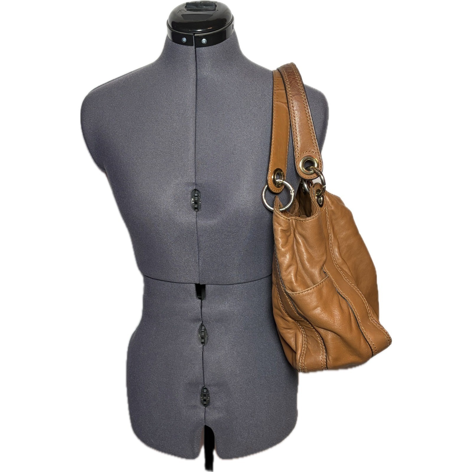 Michael Kors Ludlow Brown Leather Hobo Shoulder Bag Slouchy Tote Handbag