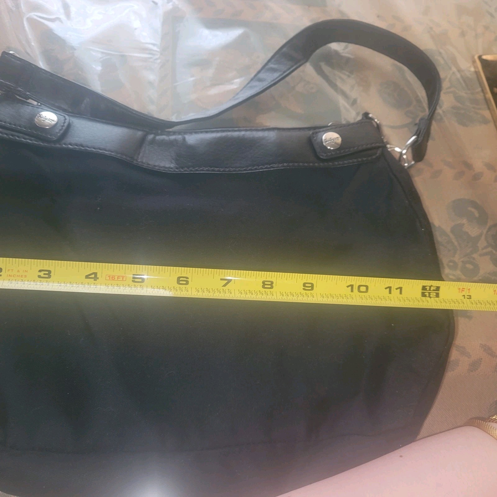 Thirty One Skirt Purse Shoulder Handbag Black Fabric and Faux leather