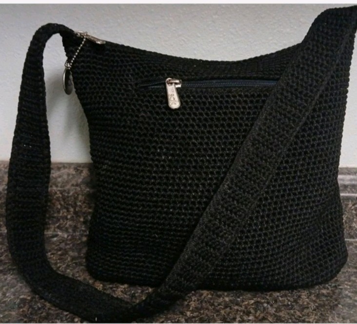 The Sak Black Shoulder Bag Silver Hardware Zip Closure Lined Inner Pockets