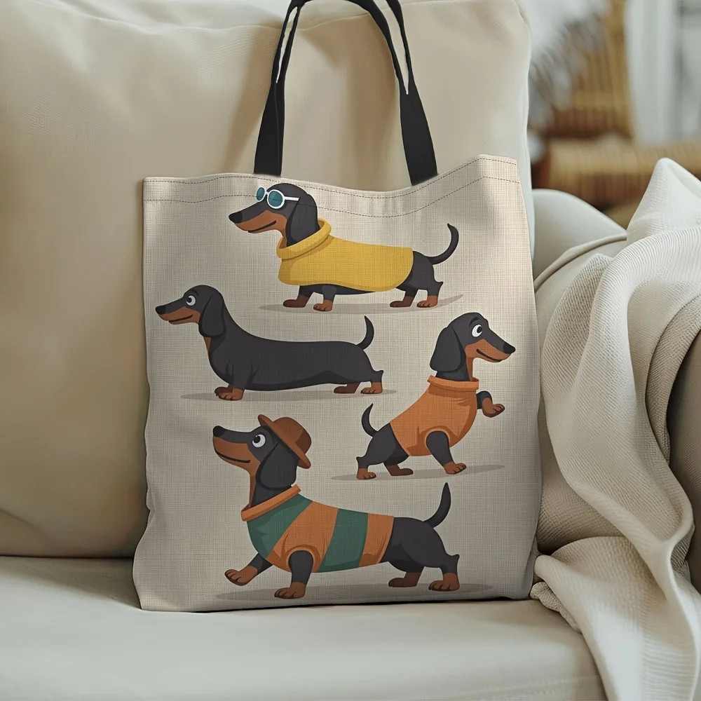 Chic Dachshund Print Tote Bag Large Capacity Shoulder Casual Handbag