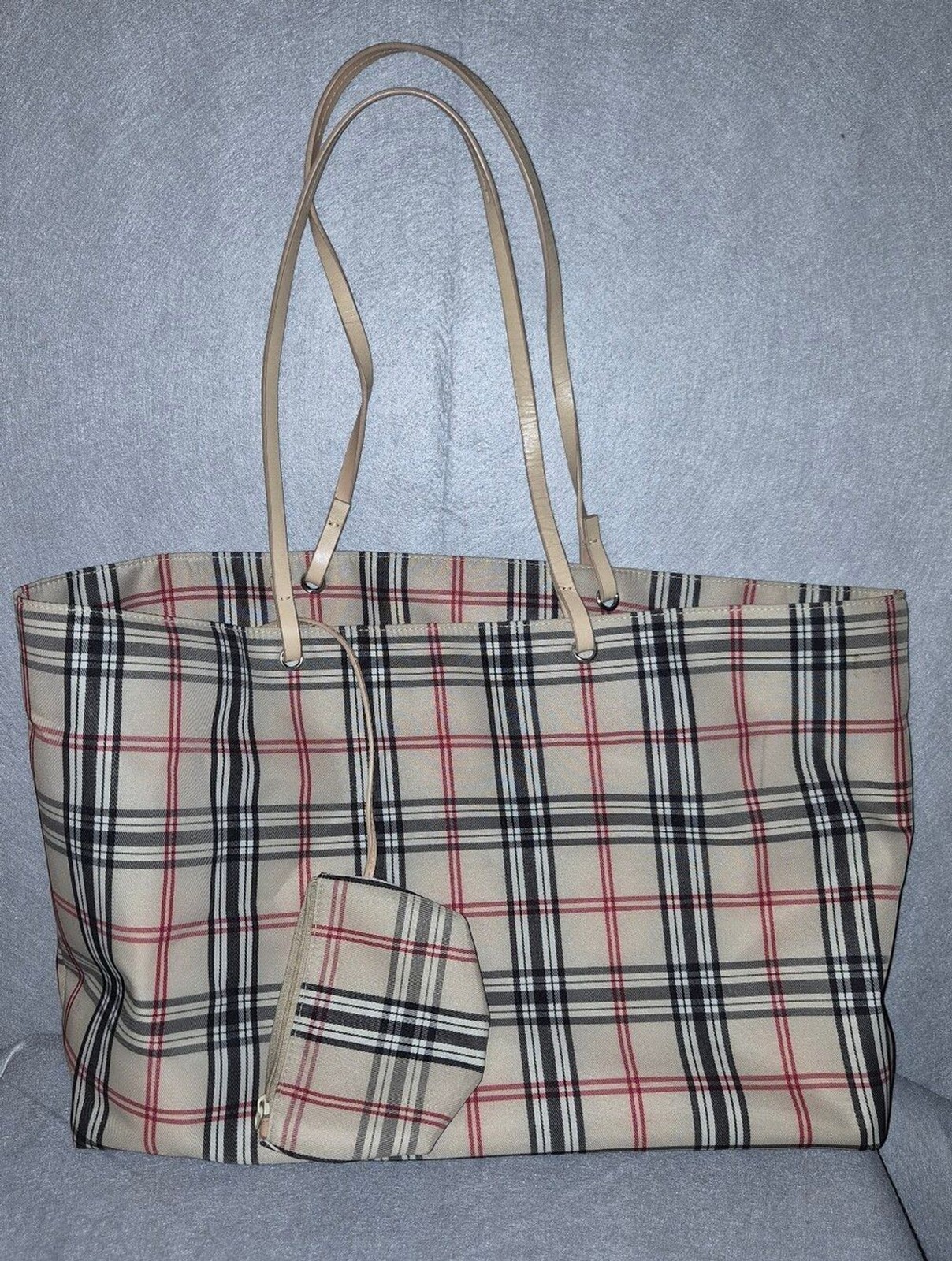 Amanda Smith Plaid Reversible Tote Bag with Matching Zip Pouch