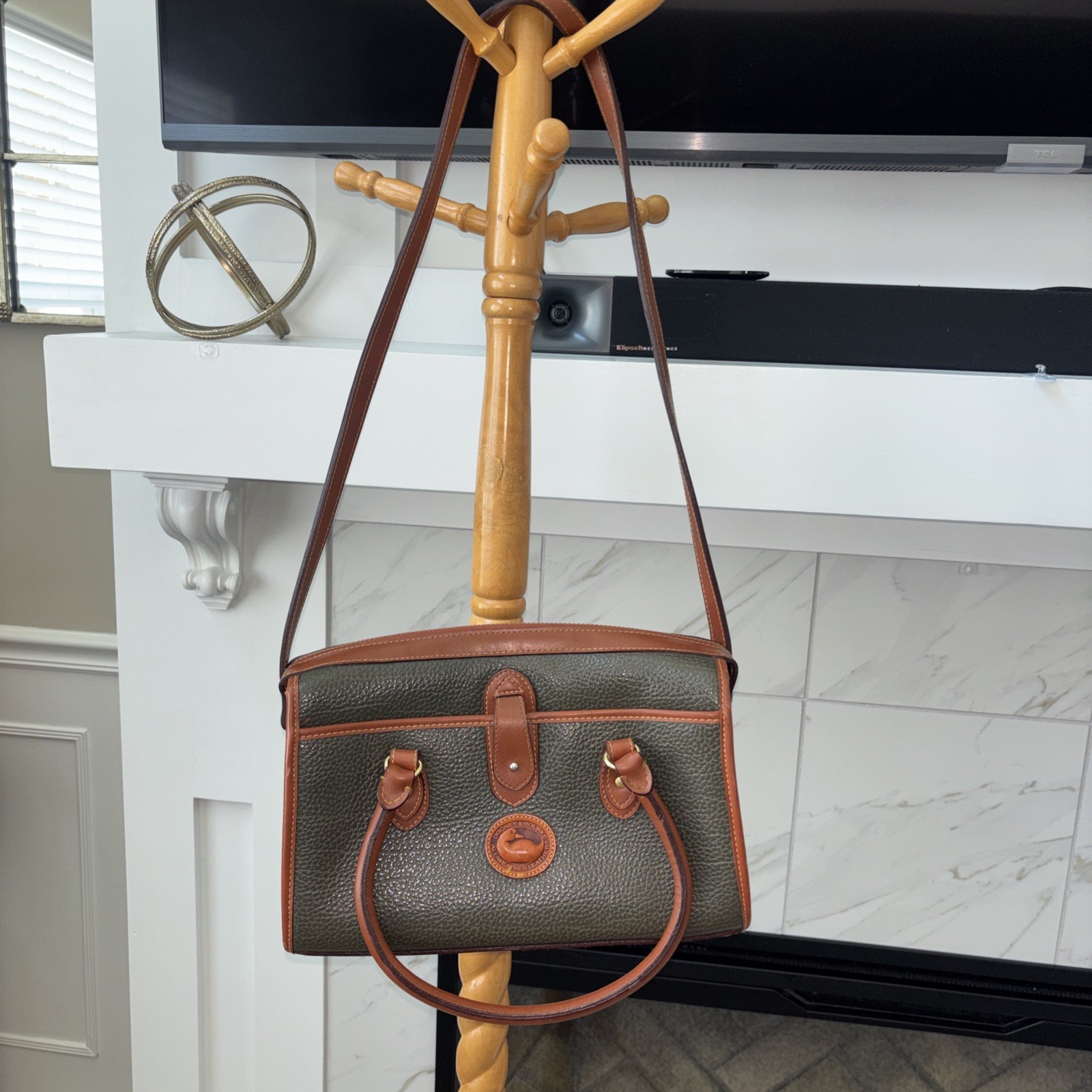 Vintage Dooney & Bourke All Weather Leather Satchel Rare 1980s/90s Ivy Green/Tan
