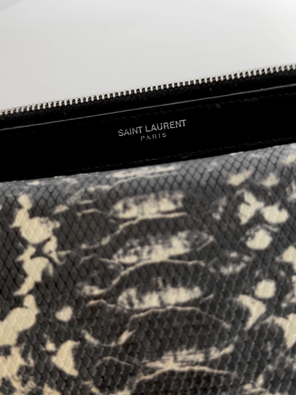 Saint Laurent Monogram WalletonChain, Embossed Python on Leather Black/White/Tan