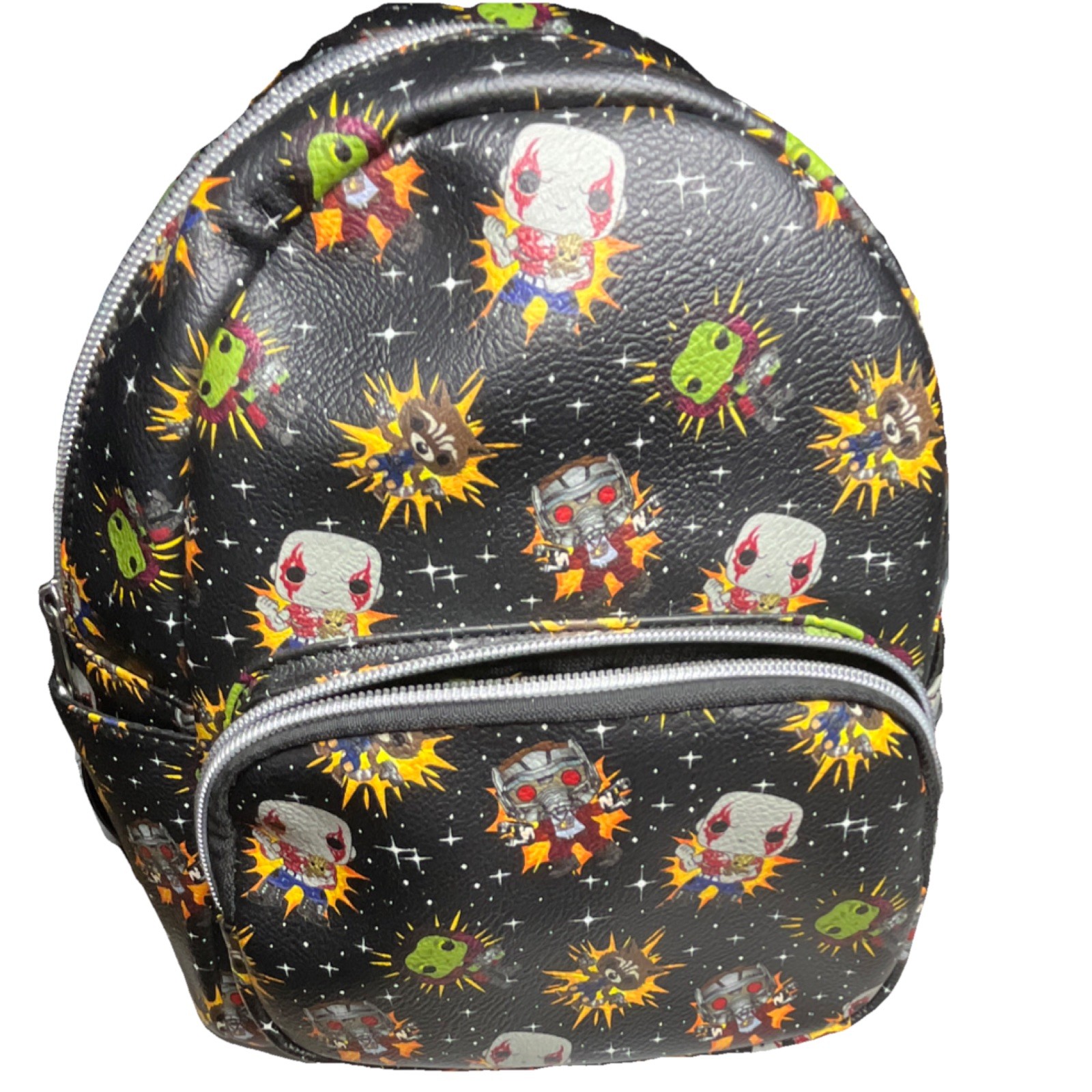 Cartoon Print Colorful Comics Backpack Black Women’s Adjustable Strap Zipper