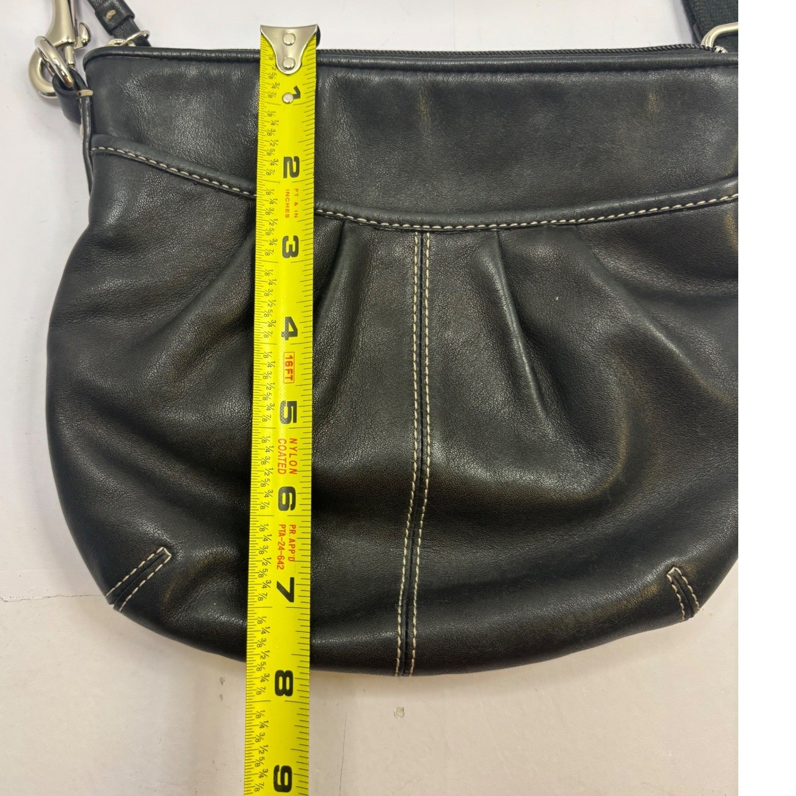 COACH Black Leather Pleated Crossbody Bag Silver Hardware Contrast Stitching