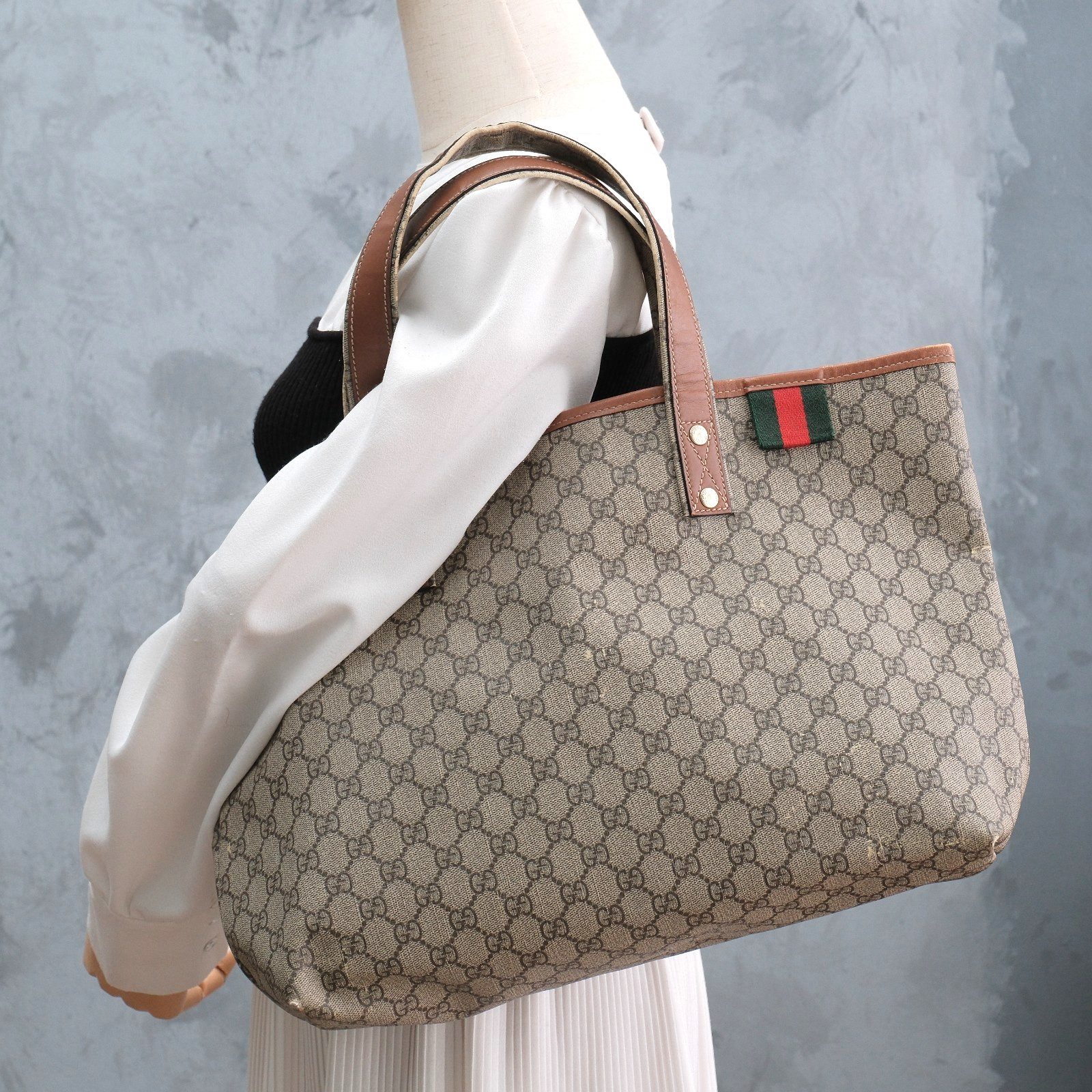 GUCCI Tote Shoulder Hand Bag GG Supreme Sherry Line