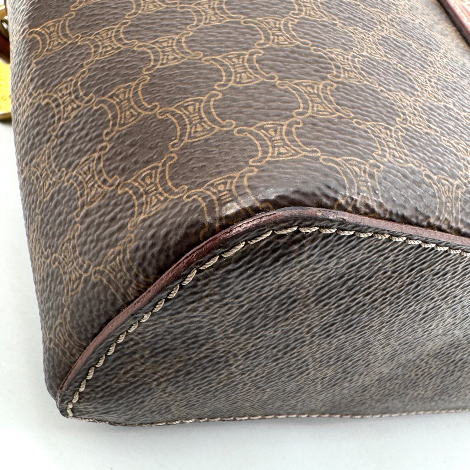 CELINE Macadam Vanity Hand Bag PVC Purse Brown Authentic