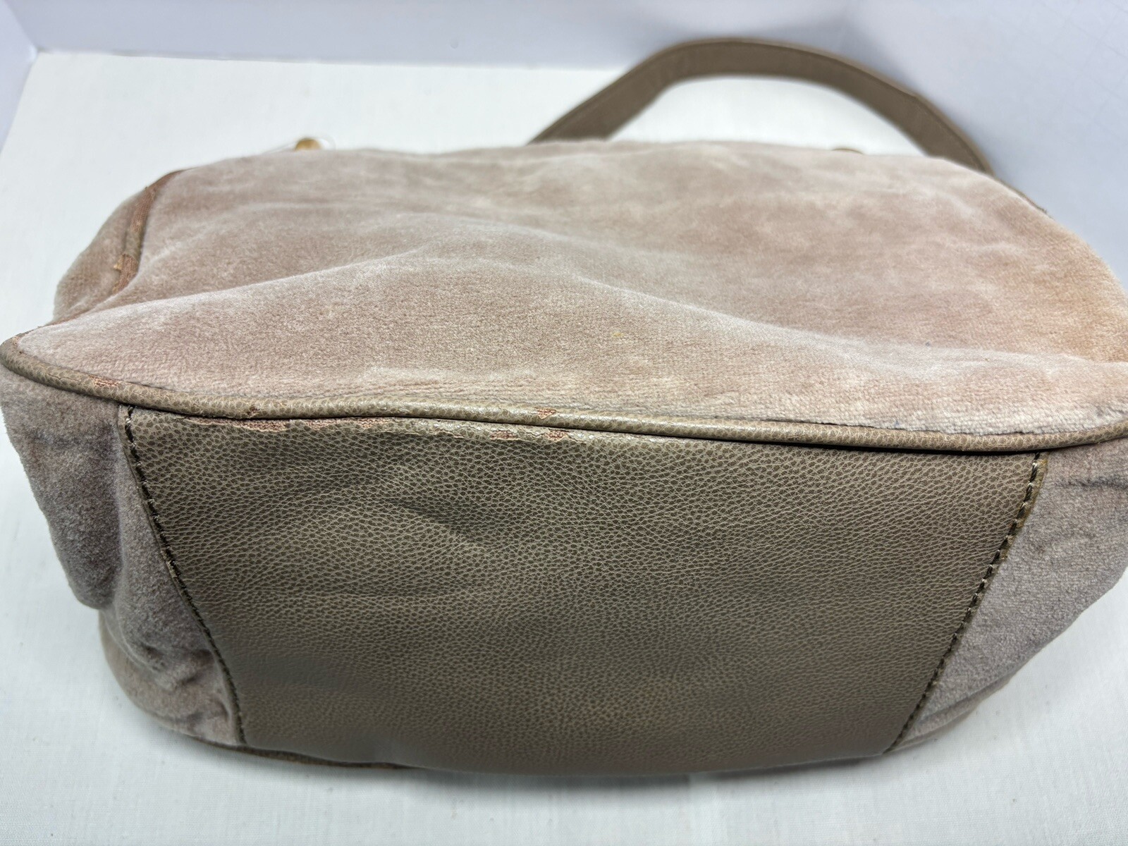 Juicy Couture Velour Handbag Beige Crown Rhinestones Y2K 2012 FLAW