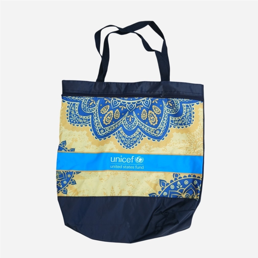 UNICEF Tote Bag Unites States Fund Charity Zipper Front Pocket Paisley Pattern