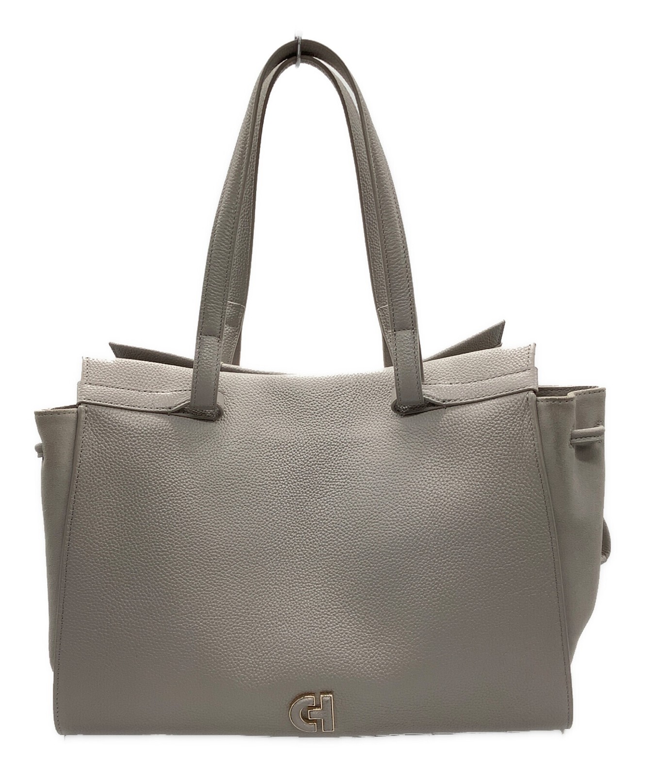COLE HAAN Grand Ambition Side Cinch Satchel Beige Women Used Authentic