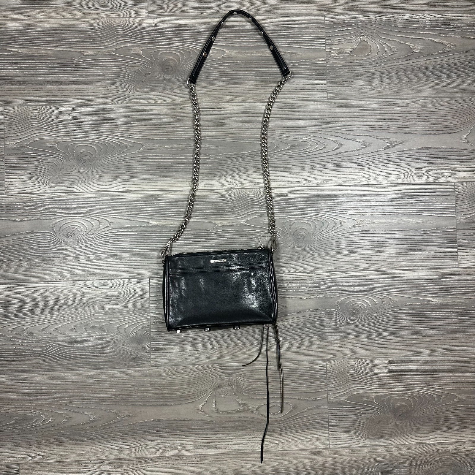 Rebecca Minkoff Mini Mac Black Leather Crossbody Bag with Silver Hardware