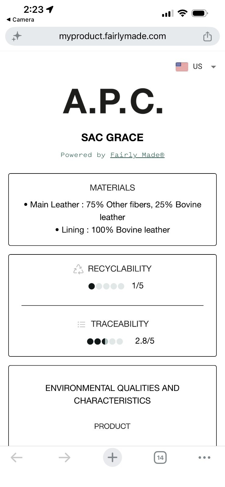 A.P.C. Large Grace Bag Anthracite Gray Color in Smooth Leather – Crossbody Bag