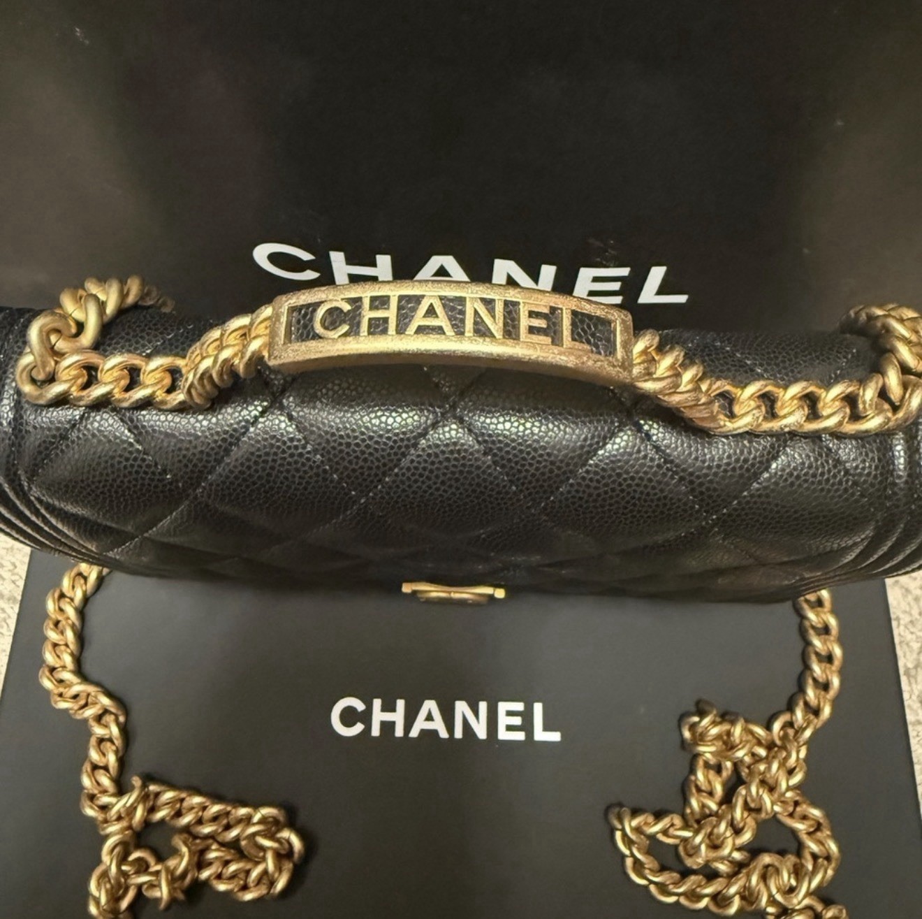 CHANEL Wallet on Chain Black Quilted Gold-Tone Chain Strap Snap Brand Card