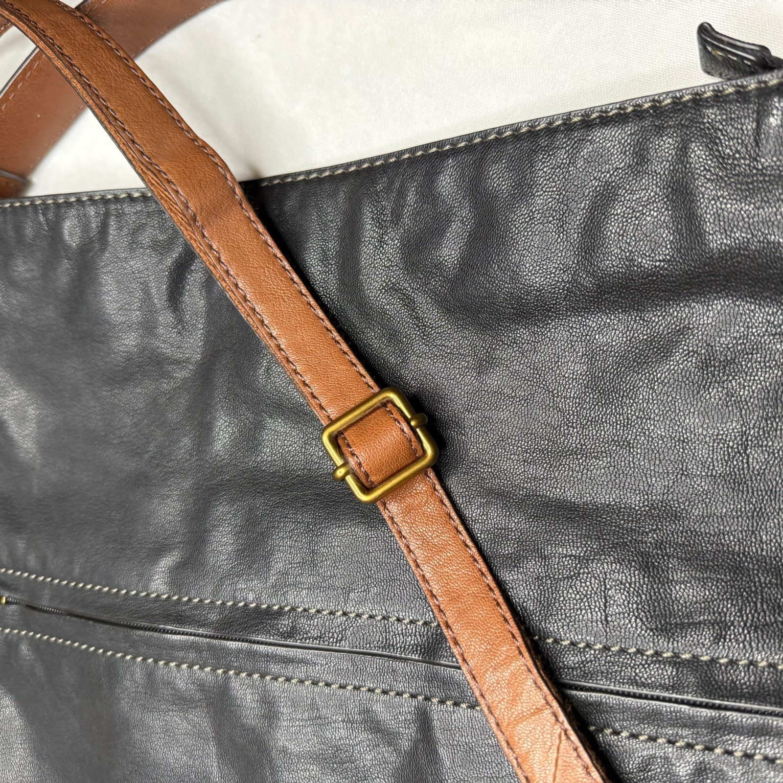 Fossil Purse Black Corey Messenger Hobo Tote Leather Crossbody Adjustable Strap