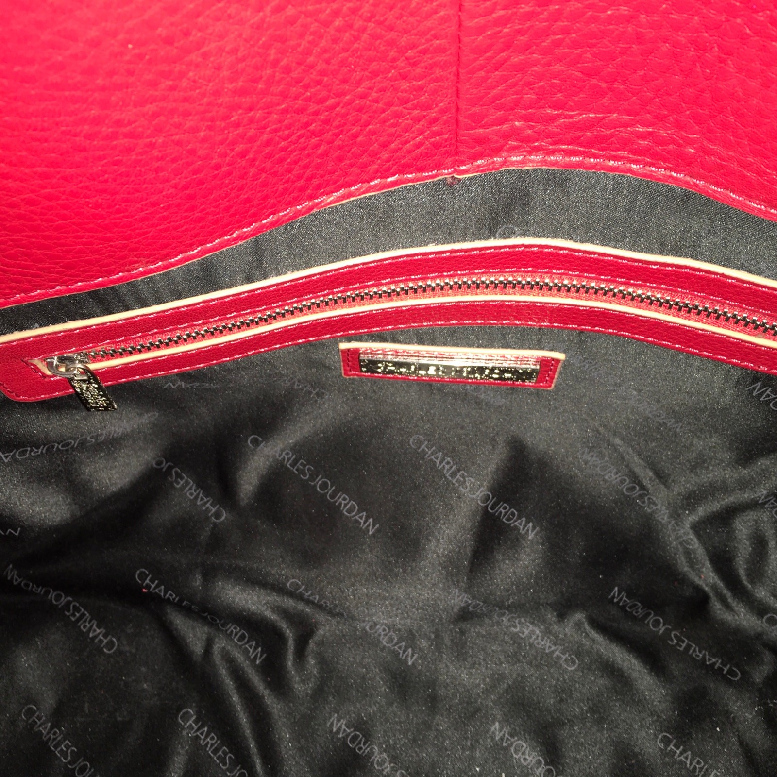 Charles Jourdan Red Pebbled Leather Satchel Bag Tote Vintage French Designer