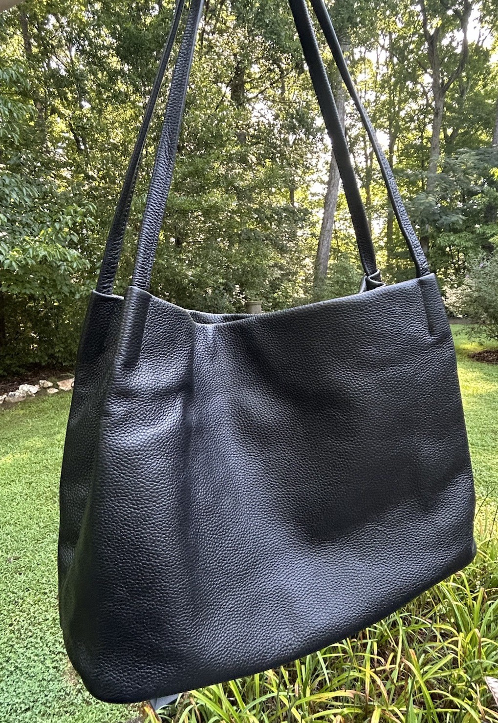 Kattee Leather Shoulder Double Handle Bag Purse In Black Large Tote
