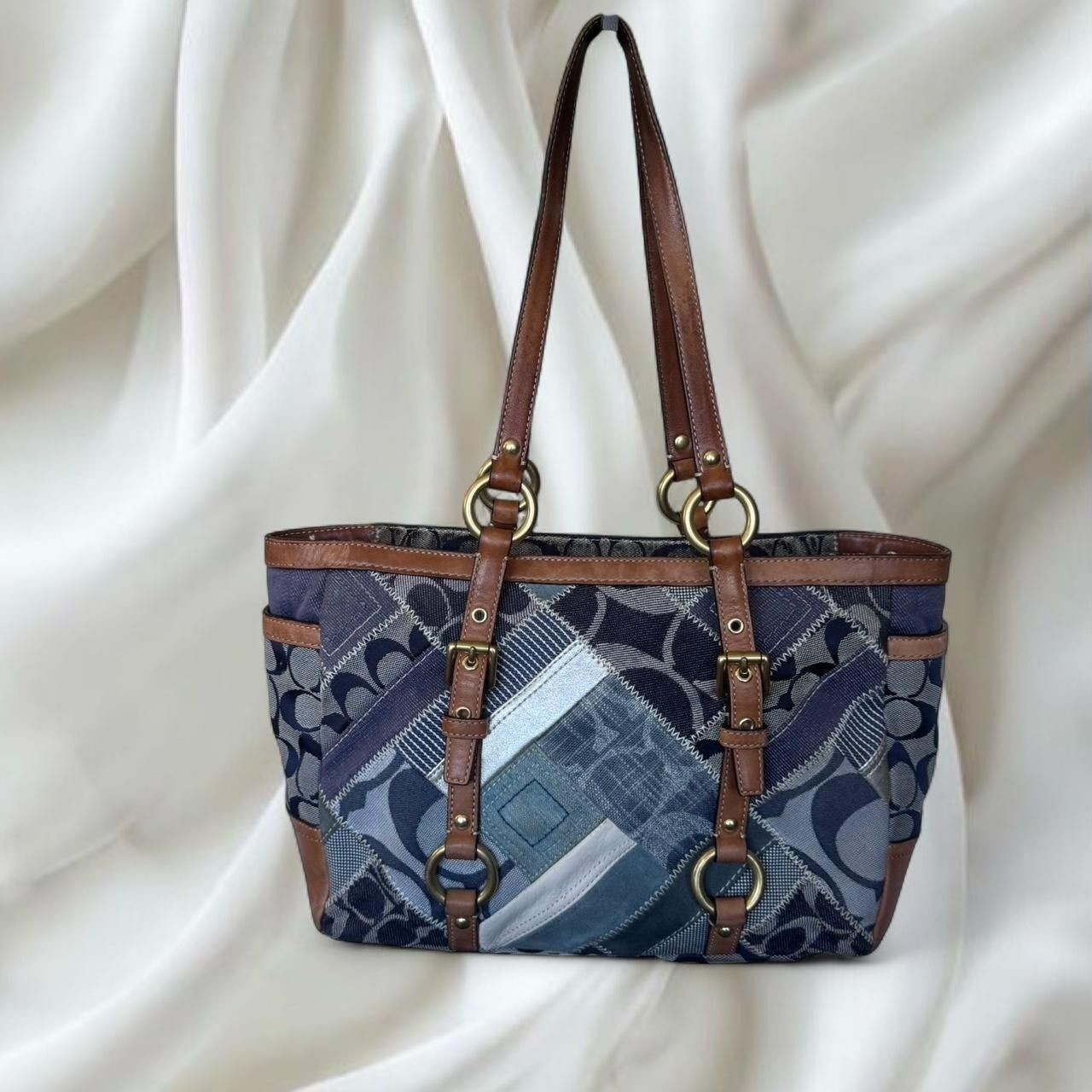 Y2K vintage Coach blue denim patchwork gallery tote bag