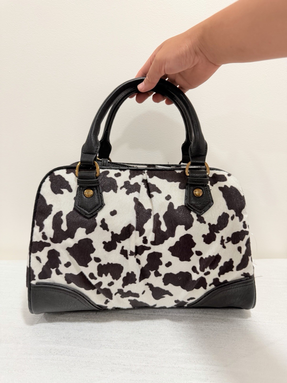 Juicy Couture Romance Cow Print Satchel In Liquorice W/Charm & Strap Viral New