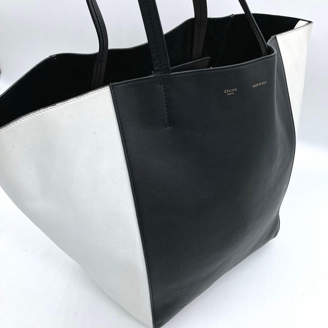 CELINE Tote Caba Phantom Leather Black White Authentic From Japan