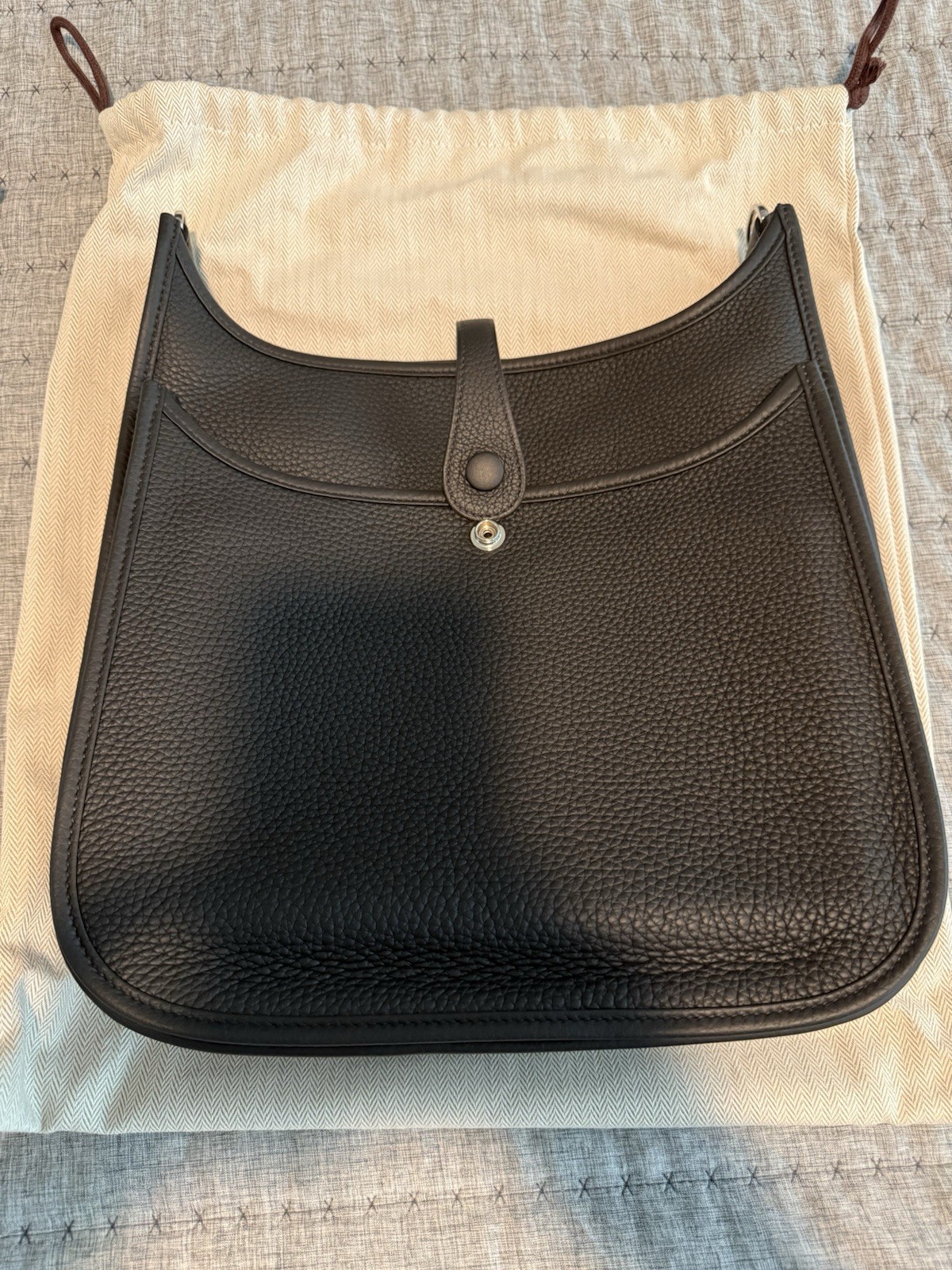 Hermes Evelyne 29 PM Black Crossbody Taurillon Clemence Leather Silver HW NEW