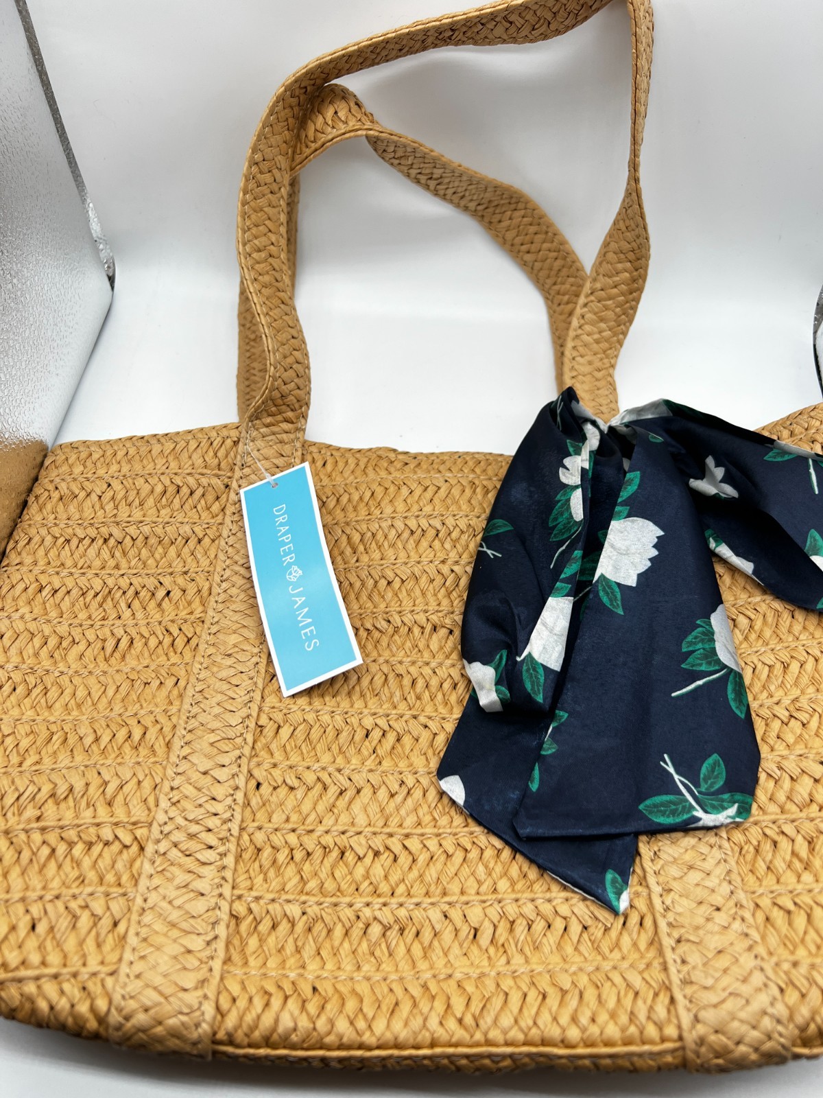DRAPER JAMES | Everyday Straw Bag with Cute Attached Scarf | NWT!