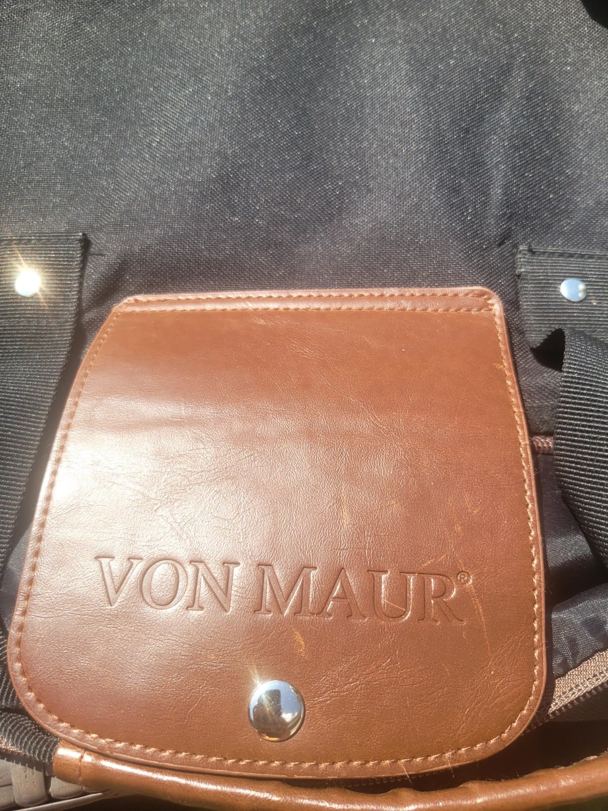 Von Maur Black Canvas Leather Brown Trim Weekemder Tote Bag