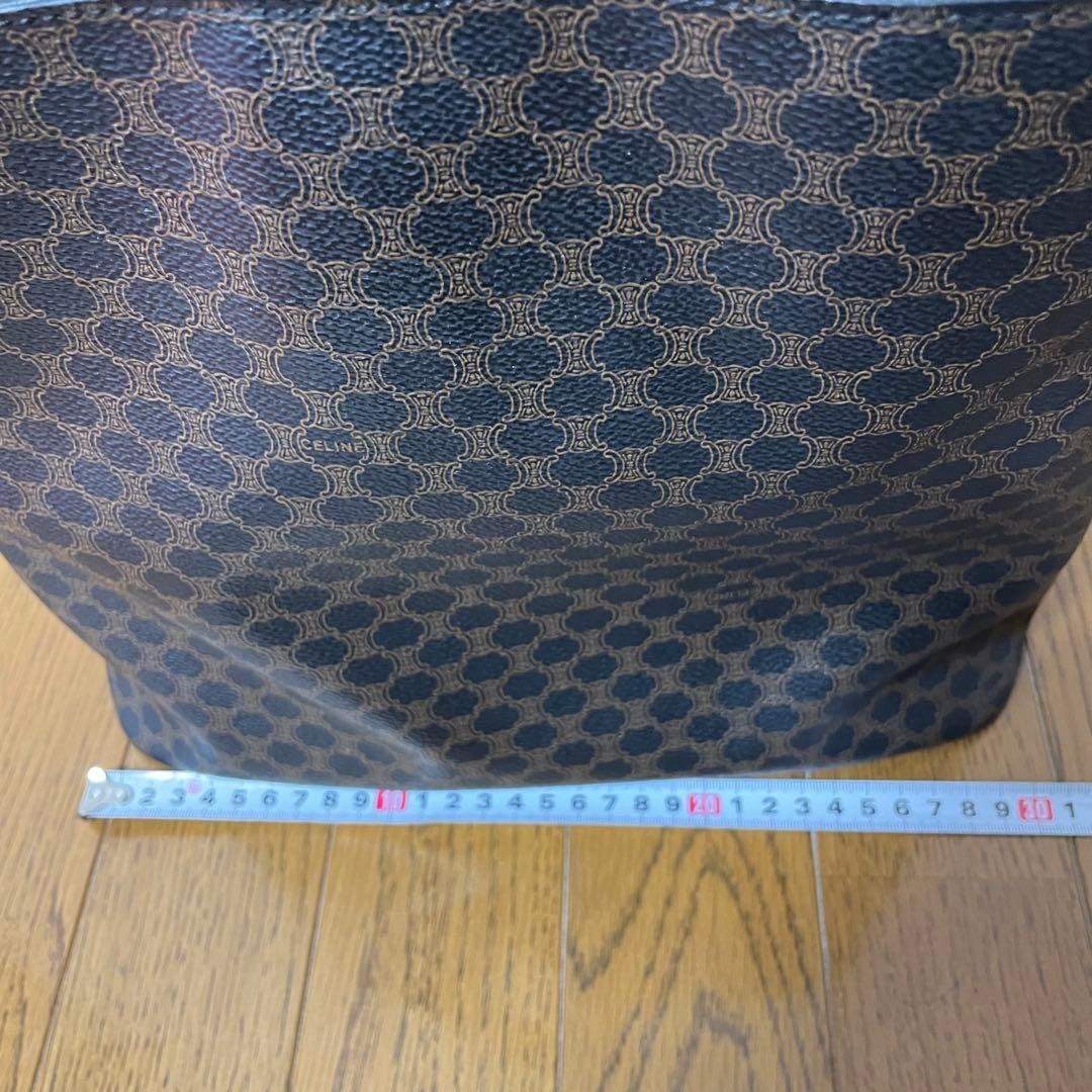 CELINE Macadam Brown Leather PVC Shoulder Bag Tote Authentic Excellent Conditio