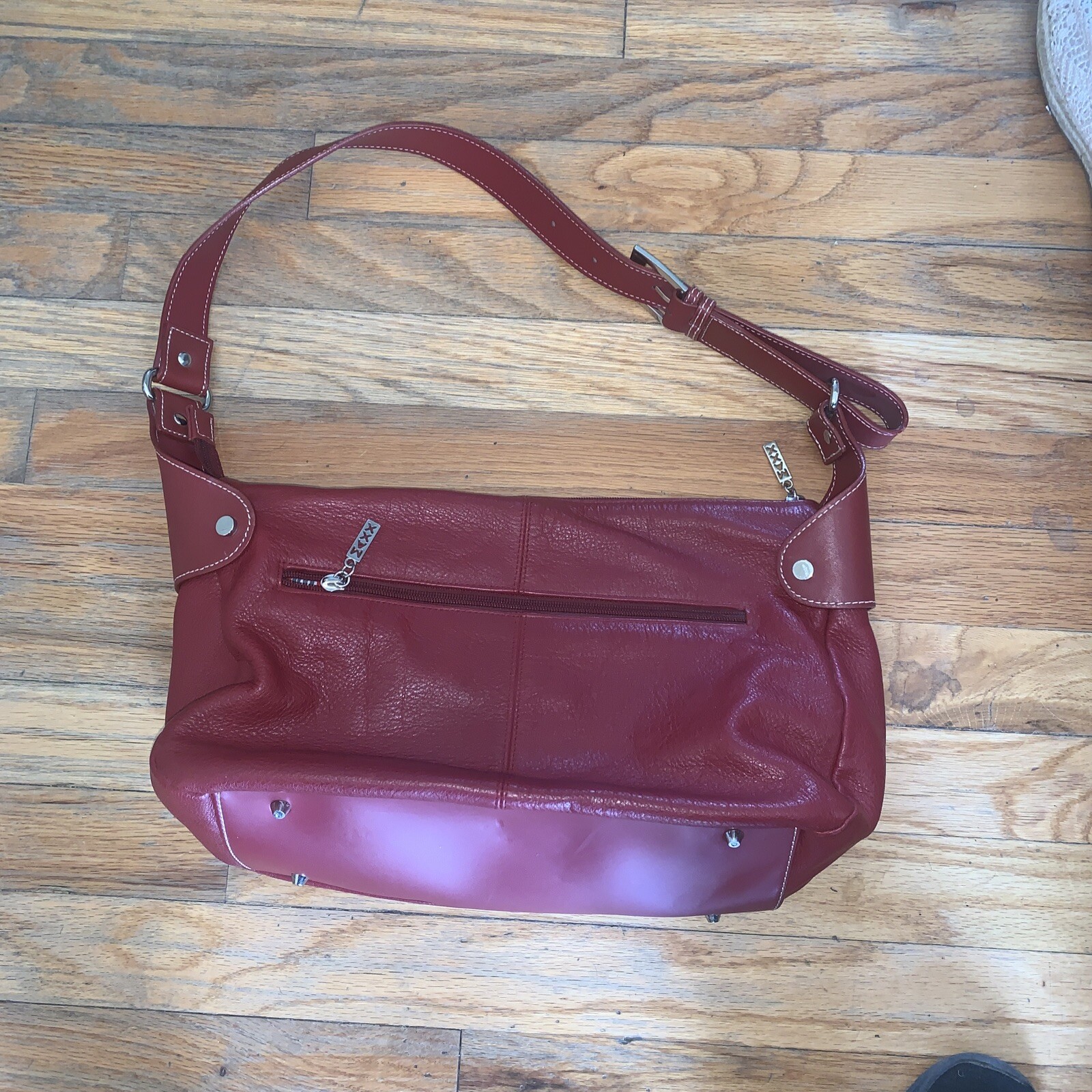 Maxx New York Red Pebble Leather Handbag Striped Lining NWOT