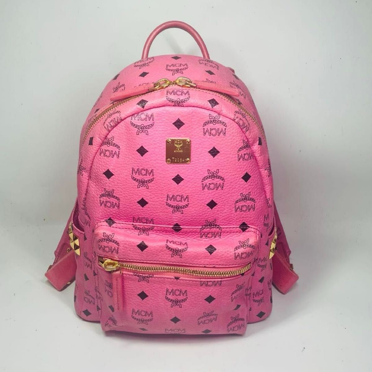 MCM Backpack Bag Visetos Pink Leather Vintage Authentic Luxury 27x32x13cm