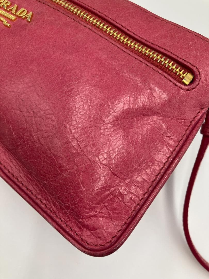 PRADA Leather Mini Shoulder Bag Pink 2WAY Gold Hardware 11cm x 21cm Authentic