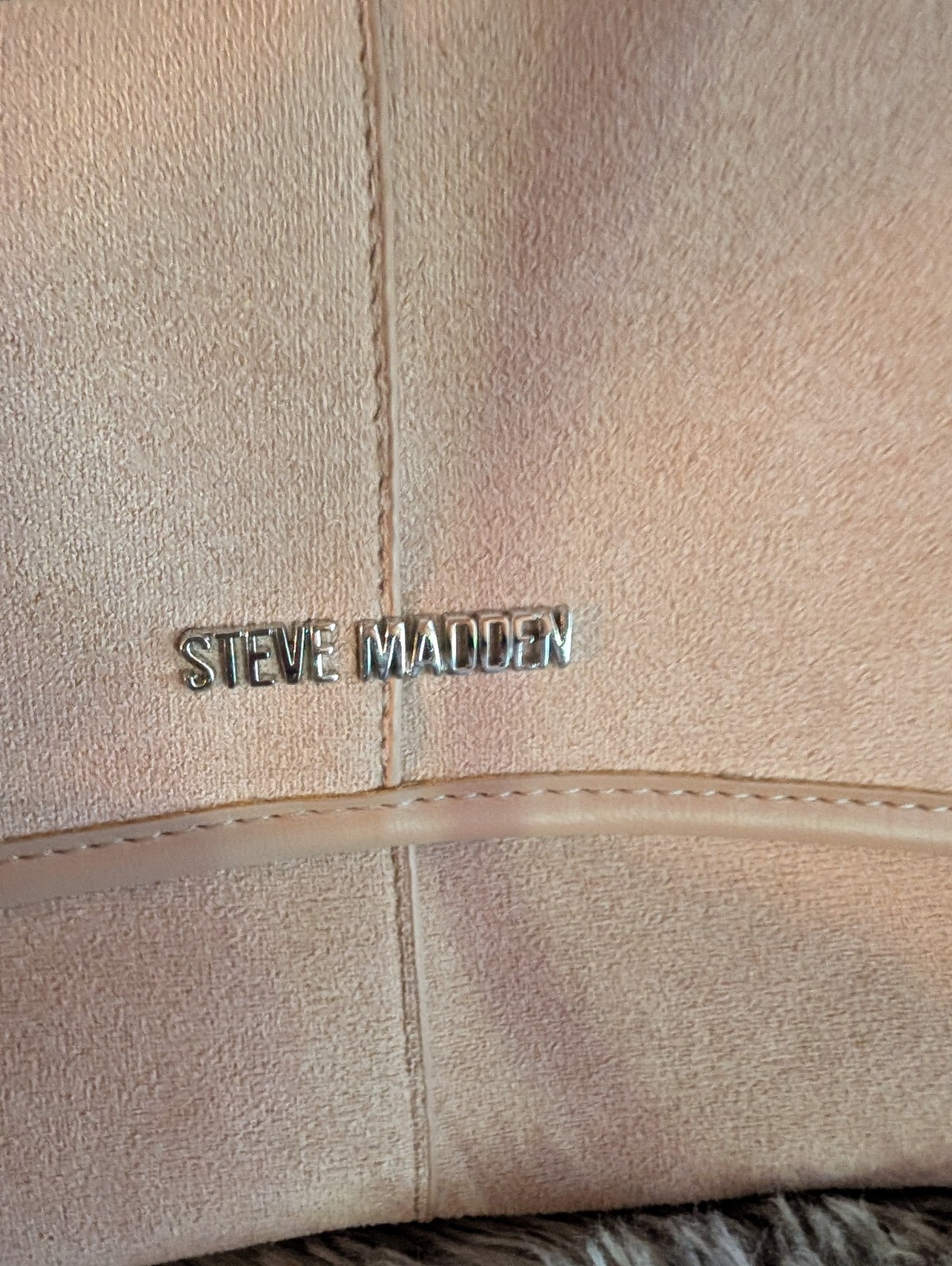 Steve Madden Beige Rectangle Shoulder Bag Logo Accent, Adj/Det Strap, Silver