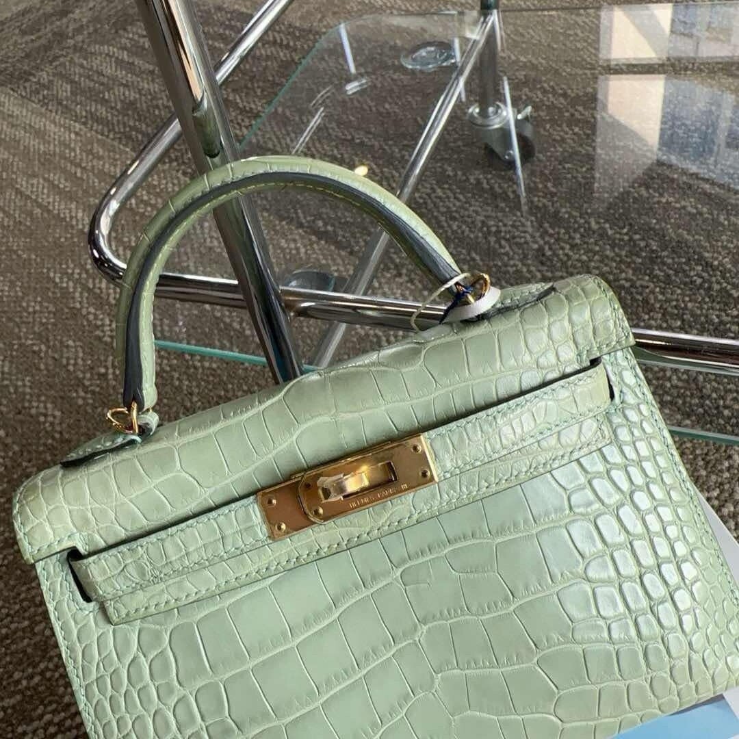 Hermes mini kelly II 20 Vert D’eau matte alligator With GHW Bag