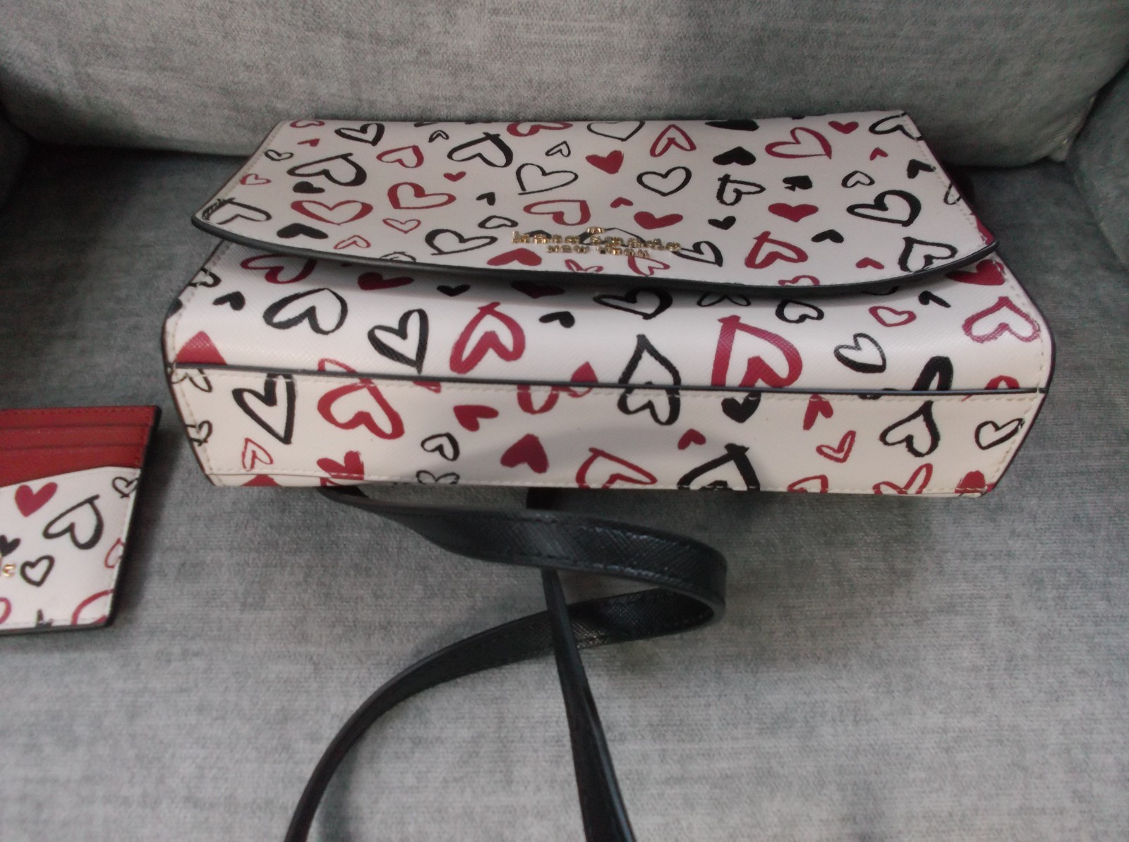 Kate Spade Stacie Red Black White Crossbody Hearts PVC Leather w/Card Carrier