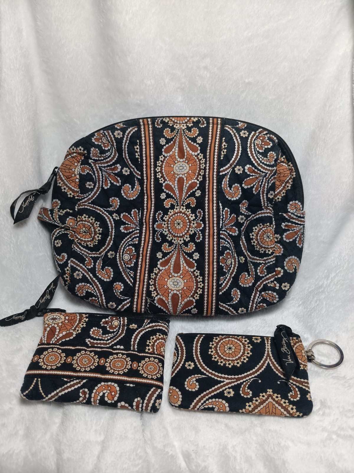 Vera Bradley Café Latte Retired Set Makeup Bag Wallet Coin Purse 3‑Piece Lot