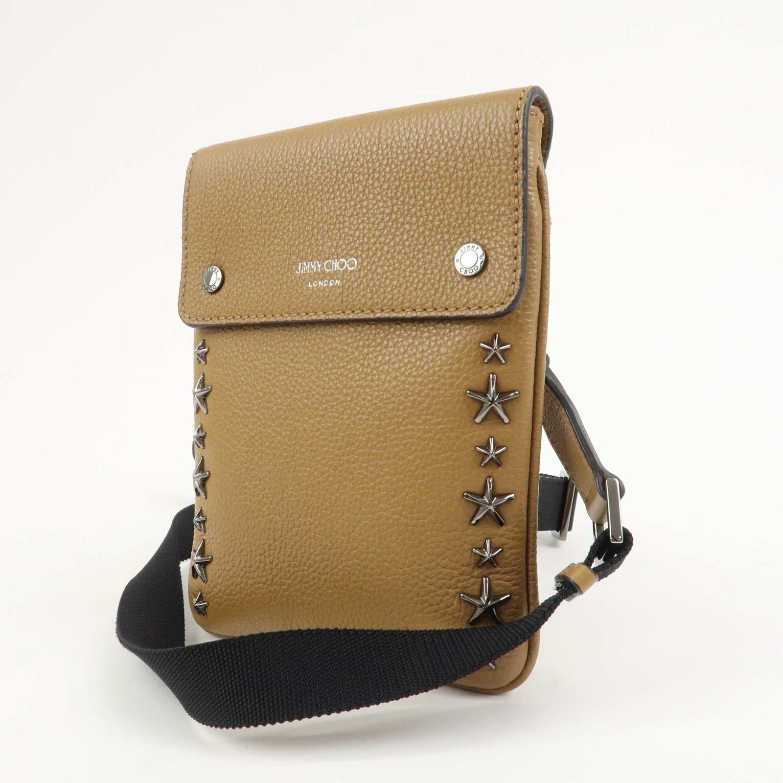 JIMMY CHOO Leather KIMI MESSANGER Studs Shoulder Bag Brown Authentic Used F/S